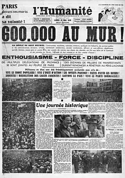 Une de journal agrémentée de photographies de l'événement.