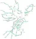 Lignes de tramway Boston Elevated Railway en 1940. Les lignes plus légères ont été abandonnées plus tôt; les plus sombres existaient encore en 1969.