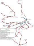 Lignes de tramway restantes à Boston en 1953.