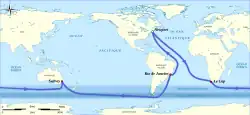 Mappemonde illustrant le parcours du BOC Challenge 1982-1983