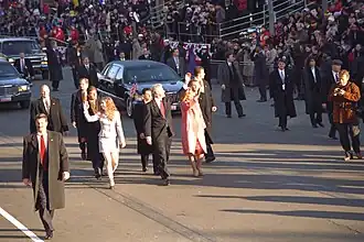 La famille Clinton lors de la seconde investiture présidentielle du président Bill Clinton, en 1997.