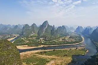 Panorama des méandres de la rivière Li.