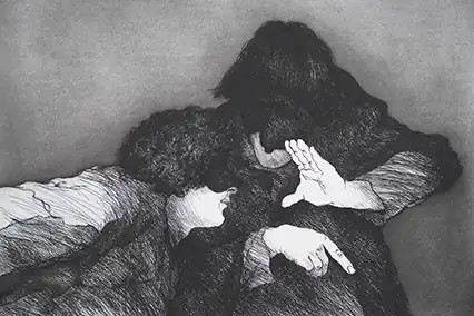 suite de 3 gravures " Commedia dell Arte" réalisées par Pierre Risch en 3 techniques mélangées taille 66cm par 50 cm déposées à la BNF sous le n° FRBNF 40380315 - 1981.
