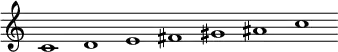 \new Staff = "haut" \with {\remove "Time_signature_engraver"}{
\cadenzaOn
\relative c' {c1 d e fis gis ais c}
}