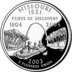 Revers du State Quarter du Missouri avec une représentation de l'arche.