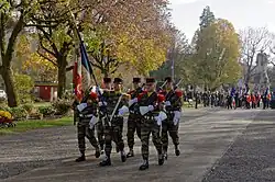 Le drapeau du 35e&nbsp;RI et sa garde le 11 novembre 2014 à Belfort.