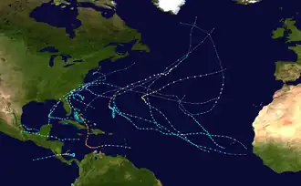 Trajectoires des systèmes tropicaux de 2016.