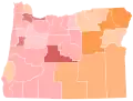 Vainqueur républicain par comté : Buehler en rouge et Carpenter en orange.