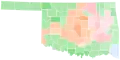 Vainqueur républicain par comté (T1) : Cornett en rouge, Stitt en orange, Lamb en violet et Fisher en vert.