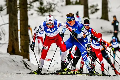 Coupe continentale de combiné nordique 2020 à Eisernez avec Aleksander Skoglund en tête, et Arttu Mäkiaho. Février 2020.