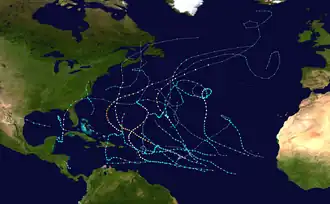 Trajectoires des systèmes tropicaux de 2023.