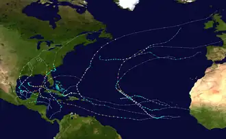 Trajectoires des systèmes tropicaux de 2024.