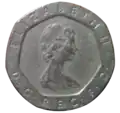 Avers de la pièce de 20 pence émise en 1983.