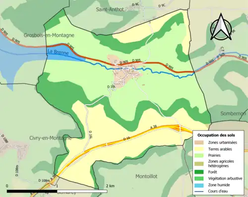 Carte en couleurs présentant l'occupation des sols.