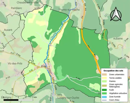Carte en couleurs présentant l'occupation des sols.
