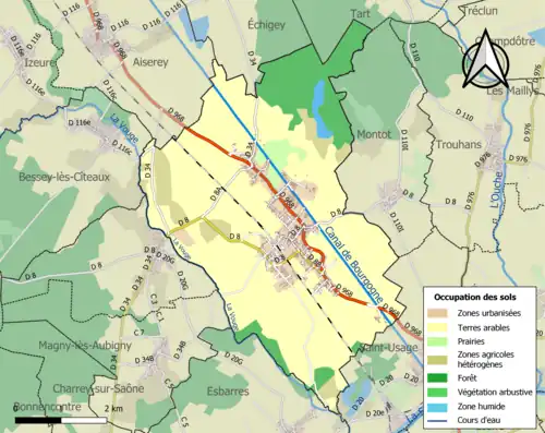 Carte en couleurs présentant l'occupation des sols.