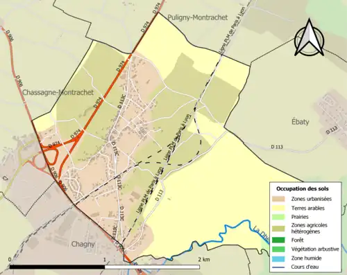 Carte en couleurs présentant l'occupation des sols.