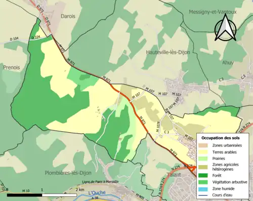Carte en couleurs présentant l'occupation des sols.