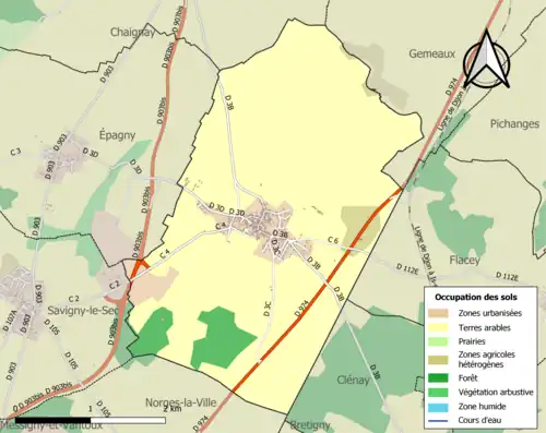 Carte en couleurs présentant l'occupation des sols.