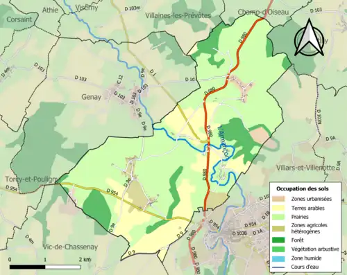 Carte en couleurs présentant l'occupation des sols.