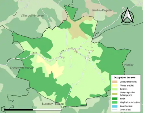 Carte en couleurs présentant l'occupation des sols.
