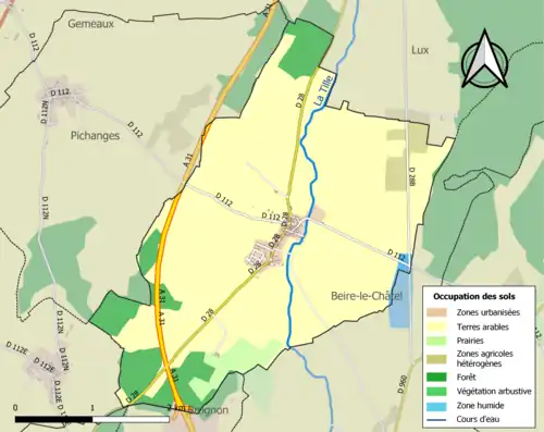 Carte en couleurs présentant l'occupation des sols.