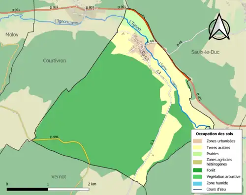 Carte en couleurs présentant l'occupation des sols.