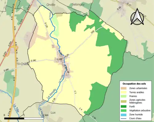 Carte en couleurs présentant l'occupation des sols.