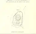 Plan du sommet du pic. En (a), l'empreinte ; en (d), plan au sol du sanctuaire dédié à l'empreinte. William Skeen, 1870.