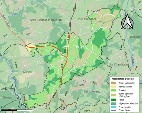 Carte en couleurs présentant l'occupation des sols.