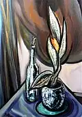 Nature morte, huile sur toile, hauteur 92 cm, largeur 65 cm, signé et daté "Rolf 60".