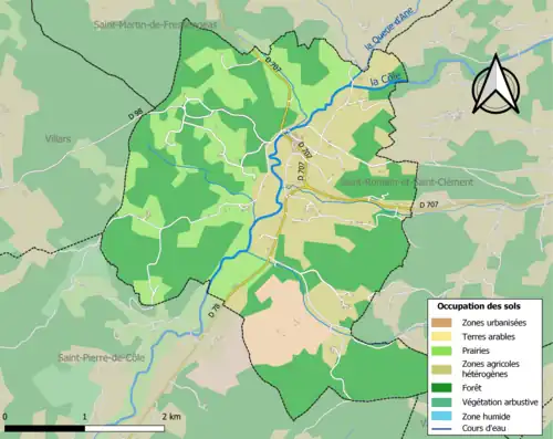 Carte en couleurs présentant l'occupation des sols.