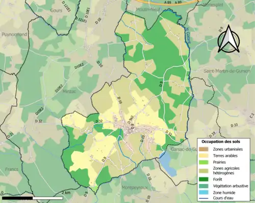 Carte en couleurs présentant l'occupation des sols.