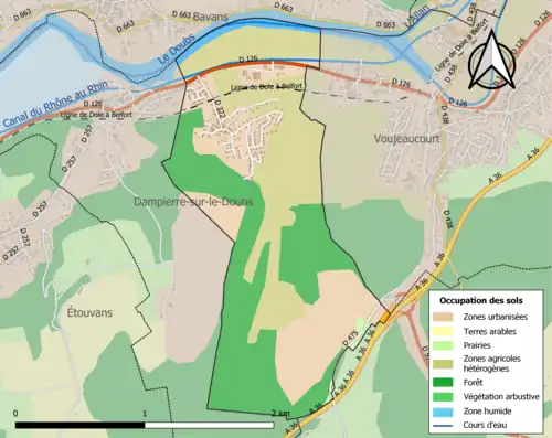 Carte en couleurs présentant l'occupation des sols.