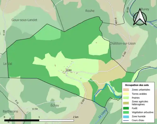 Carte en couleurs présentant l'occupation des sols.