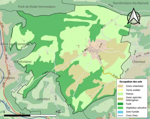 Carte en couleurs présentant l'occupation des sols.