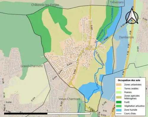 Carte en couleurs présentant l'occupation des sols.