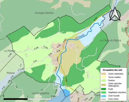 Carte en couleurs présentant l'occupation des sols.