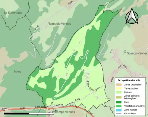 Carte en couleurs présentant l'occupation des sols.