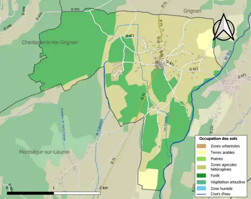 Carte en couleurs présentant l'occupation des sols.