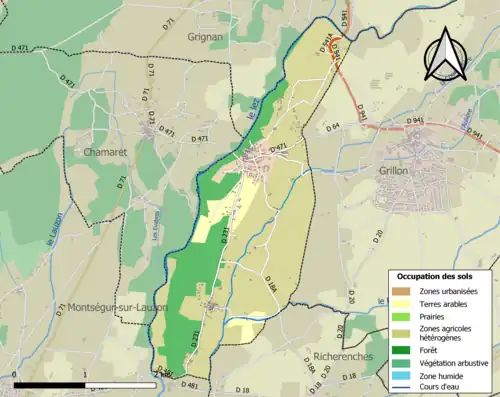 Carte en couleurs présentant l'occupation des sols.