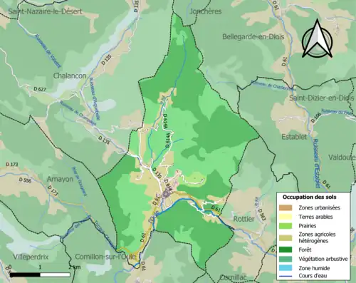 Carte en couleurs présentant l'occupation des sols.