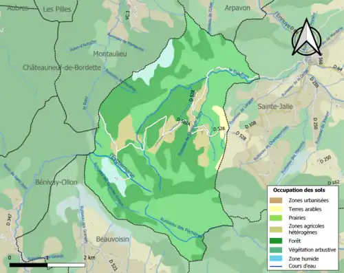 Carte en couleurs présentant l'occupation des sols.