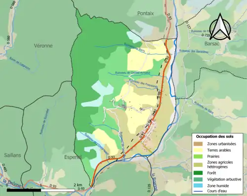 Carte en couleurs présentant l'occupation des sols.