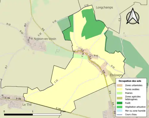 Carte en couleurs présentant l'occupation des sols.