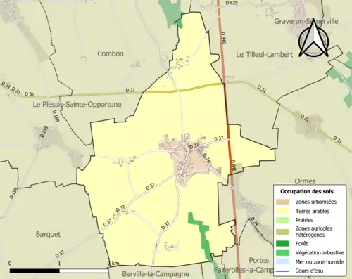 Carte en couleurs présentant l'occupation des sols.