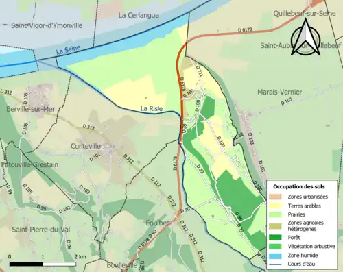 Carte en couleurs présentant l'occupation des sols.