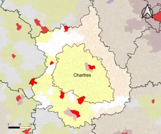 Localisation de l'aire d'attraction de Chartres dans le département d'Eure-et-Loir.