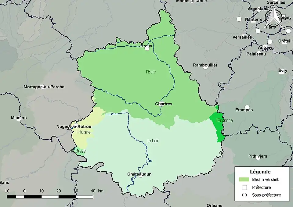 Les principaux bassins versants d'Eure-et-Loir.