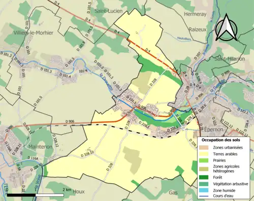 Carte en couleurs présentant l'occupation des sols.